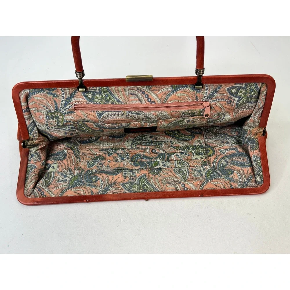 HOBO International Leather Baguette Frame Purse Ruched‎ Orange Boho